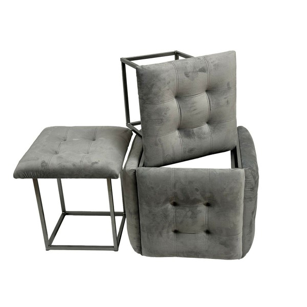 Taburečių rinkinys GO GIFT Transformer Pilka Aksomas Plienas 50 x 50 x 50 cm Fotelis 5 viename 5 vnt.