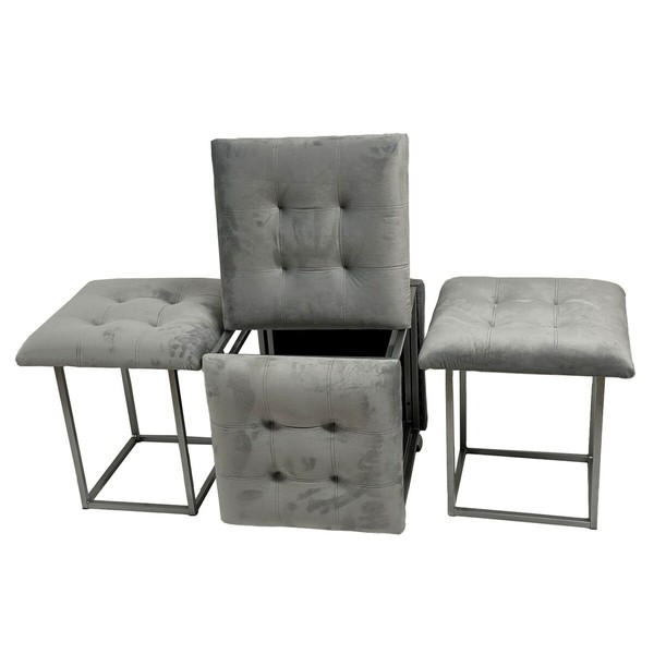 Set of stools GO GIFT Transformer Harmaa Sametti Teräs 50 x 50 x 50 cm Pehmustettu istuin 5 yhdessä 5 osaa