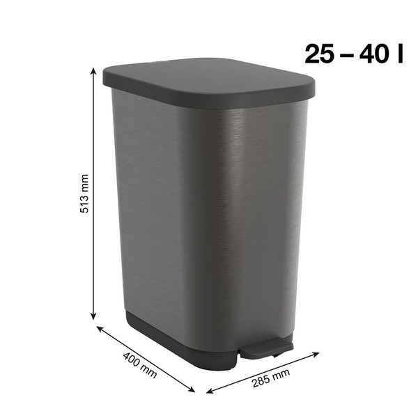 Waste bin with pedal Rotho Ribo Graphite Graphite Plastic 35 L