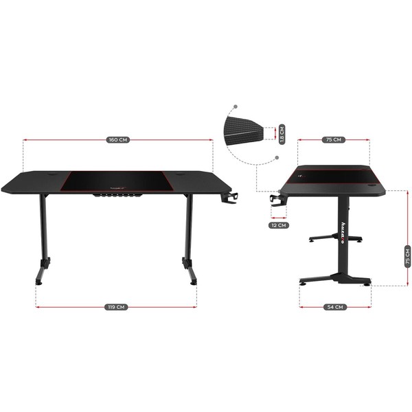 Desk Gaming Huzaro HZ-Hero 4.7 Black MDF Wood 160 x 75 cm