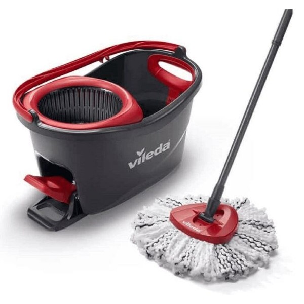Mop with Bucket Vileda 167751 Juoda Raudona Mikro audinys Plastmasinis