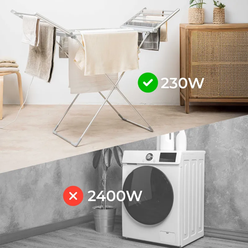 Taitettava sähkökäyttöinen pyykinkuivausteline siivillä, kosketusnäytöllä, ajastimella ja lämpötilansäädöllä Warmmat InnovaGoods