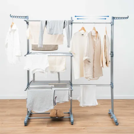 Foldable Vertical Extendable Clothes Drying Rack with Wheels Dolver XL InnovaGoods 30 Bars