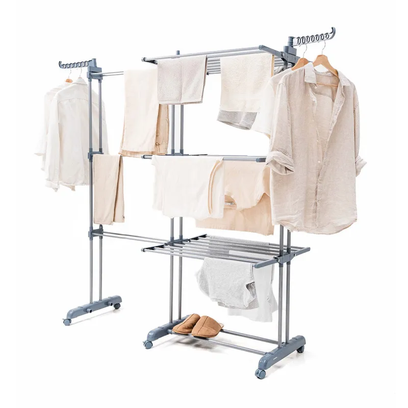 Foldable Vertical Extendable Clothes Drying Rack with Wheels Dolver XL InnovaGoods 30 Bars