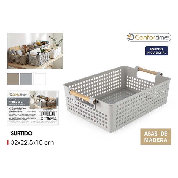 Multi-purpose basket Confortime Wood polypropylene (18 Units)