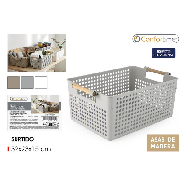 Multi-purpose basket Confortime Wood polypropylene (18 Units)