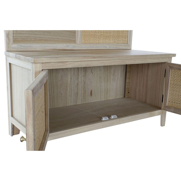 Coat rack with mirror Home ESPRIT Natural Rattan Paolownia wood Mirror 92 x 40 x 181 cm