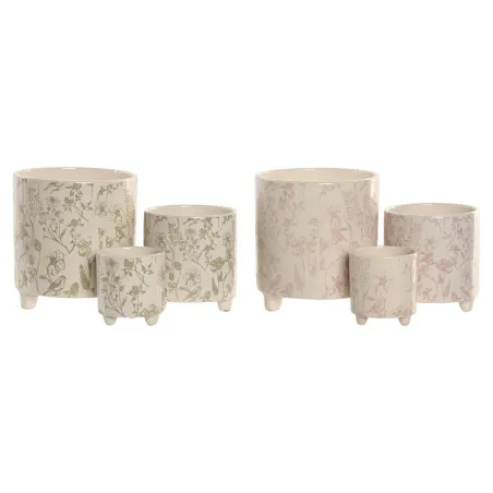 stādītājs Home ESPRIT Balts Zaļš Rozā Keramika Цветы Shabby Chic 13,7 X 13,7 X 14,7 CM (3 Daudzums) (2 gb.)