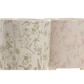 stādītājs Home ESPRIT Balts Zaļš Rozā Keramika Цветы Shabby Chic 13,7 X 13,7 X 14,7 CM (3 Daudzums) (2 gb.)