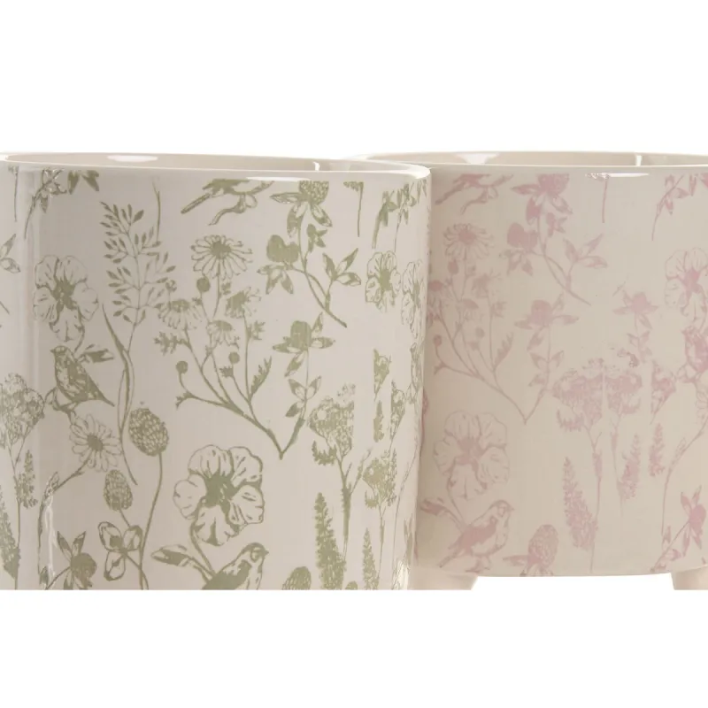 stādītājs Home ESPRIT Balts Zaļš Rozā Keramika Цветы Shabby Chic 13,7 X 13,7 X 14,7 CM (3 Daudzums) (2 gb.)