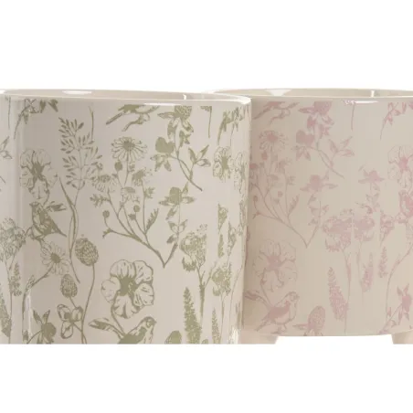 stādītājs Home ESPRIT Balts Zaļš Rozā Keramika Цветы Shabby Chic 13,7 X 13,7 X 14,7 CM (3 Daudzums) (2 gb.)