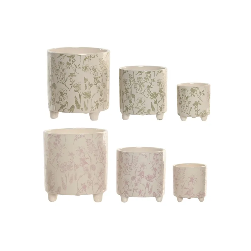 stādītājs Home ESPRIT Balts Zaļš Rozā Keramika Цветы Shabby Chic 13,7 X 13,7 X 14,7 CM (3 Daudzums) (2 gb.)