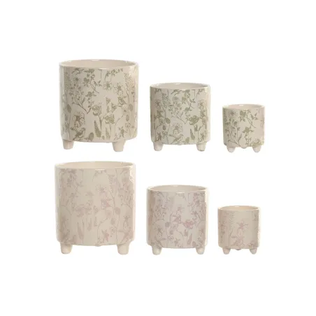 stādītājs Home ESPRIT Balts Zaļš Rozā Keramika Цветы Shabby Chic 13,7 X 13,7 X 14,7 CM (3 Daudzums) (2 gb.)