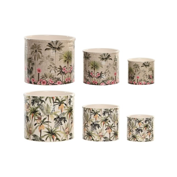 stādītājs Home ESPRIT Zaļš Daudzkrāsains Keramika Tropiskais 13,6 X 13,6 X 11,8 CM (3 Daudzums) (2 gb.)