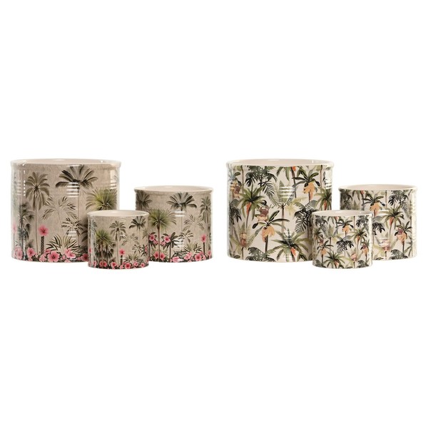 stādītājs Home ESPRIT Zaļš Daudzkrāsains Keramika Tropiskais 13,6 X 13,6 X 11,8 CM (3 Daudzums) (2 gb.)