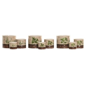 stādītājs Home ESPRIT Brūns Zaļš Keramika Cottage 13,6 X 13,6 X 11,8 CM (3 Daudzums) (3 gb.)