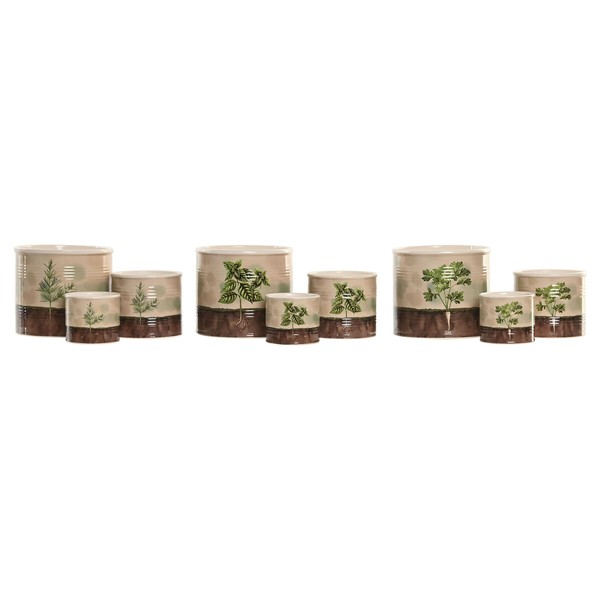 stādītājs Home ESPRIT Brūns Zaļš Keramika Cottage 13,6 X 13,6 X 11,8 CM (3 Daudzums) (3 gb.)