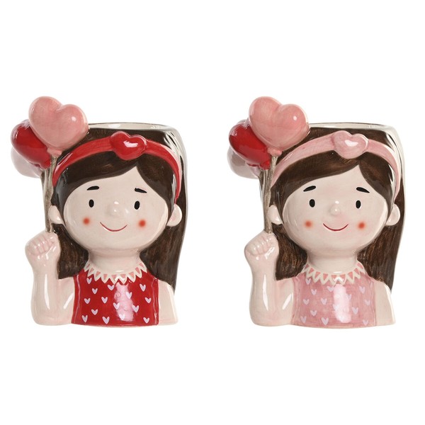 stādītājs Home ESPRIT Sarkans Rozā Keramika chica Urbāns 12 x 9 x 16 cm (2 gb.)