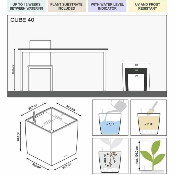 Pašlaistīšanas katls Lechuza Balts 40 x 40 cm polipropilēns Plastmasa