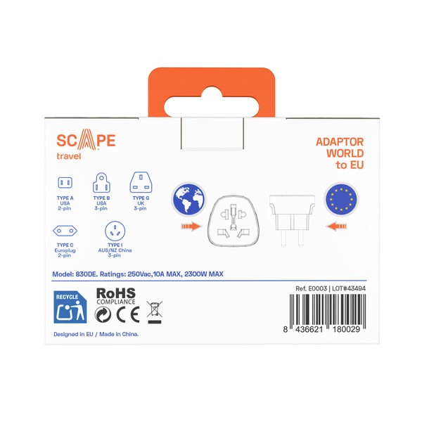 Plug adapter Scape Travel 830DE (2PCS) Plastic