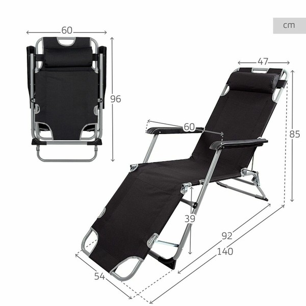 Лежащий лежак Aktive полиэстер 600D Сталь Чёрный 177 x 47 x 34 cm