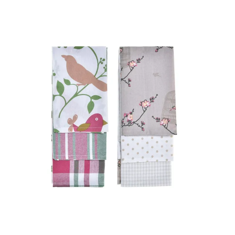 Set of Cloths DKD Home Decor Brown Red Green Beige 60 x 0,5 x 40 cm Flowers Birds