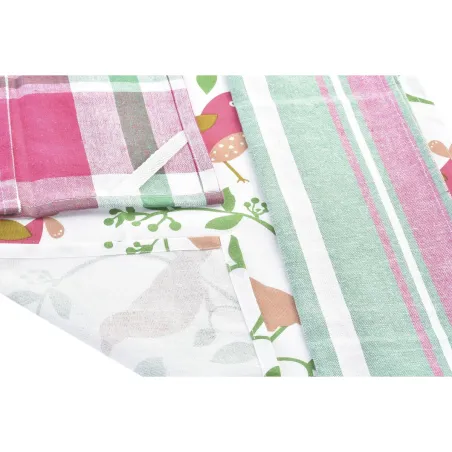 Set of Cloths DKD Home Decor Brown Red Green Beige 60 x 0,5 x 40 cm Flowers Birds