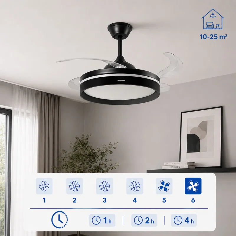 Ceiling Fan with LED Light, 4 Retractable Blades and Remote Control InnovaGoods