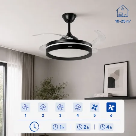 Ceiling Fan with LED Light, 4 Retractable Blades and Remote Control InnovaGoods