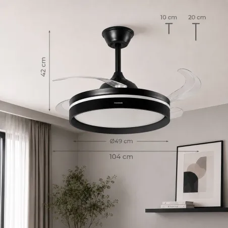 Ceiling Fan with LED Light, 4 Retractable Blades and Remote Control InnovaGoods