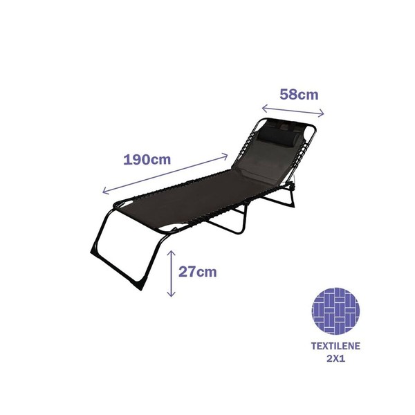 Sun-lounger Marbueno Black 190 x 27 x 58 cm