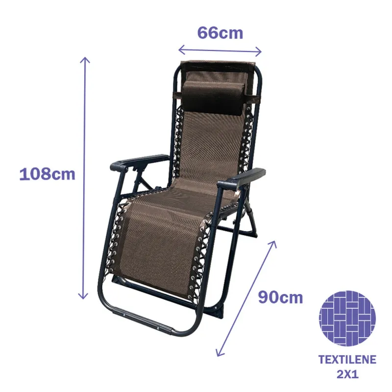 Folding Lounger Camping Chair Marbueno Brown 90 x 108 x 66 cm