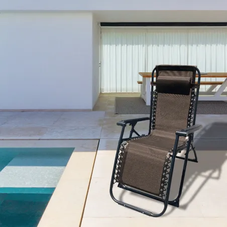 Folding Lounger Camping Chair Marbueno Brown 90 x 108 x 66 cm