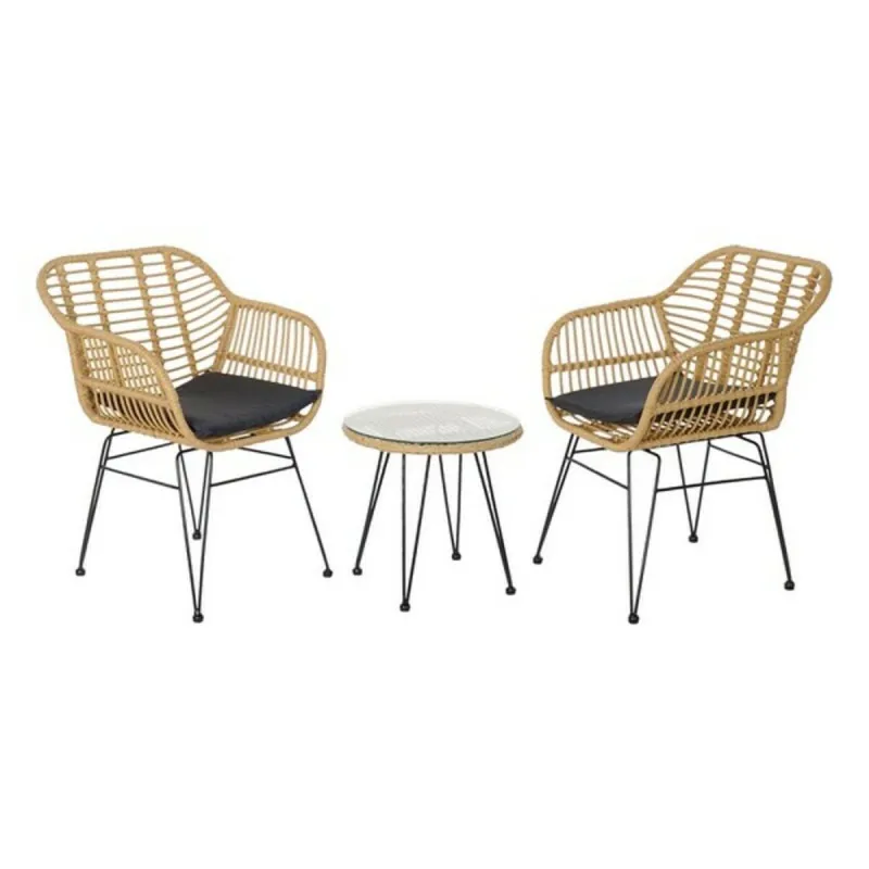 Table set with 2 chairs DKD Home Decor Black Natural Light brown 56 x 57,5 x 82 cm
