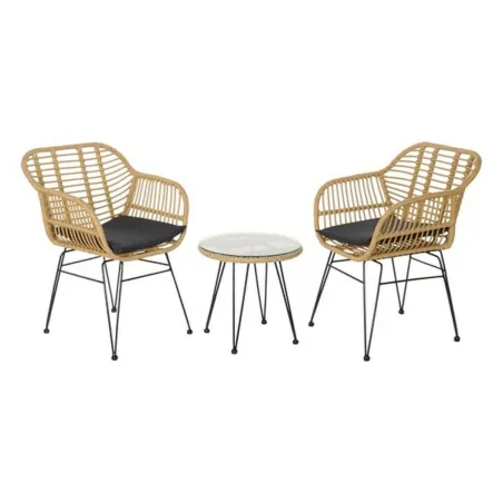 Table set with 2 chairs DKD Home Decor Black Natural Light brown 56 x 57,5 x 82 cm
