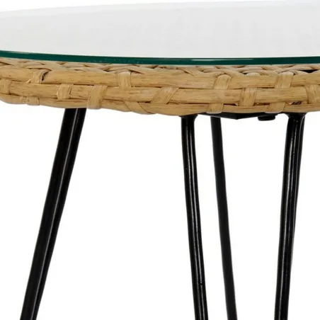 Table set with 2 chairs DKD Home Decor Black Natural Light brown 56 x 57,5 x 82 cm