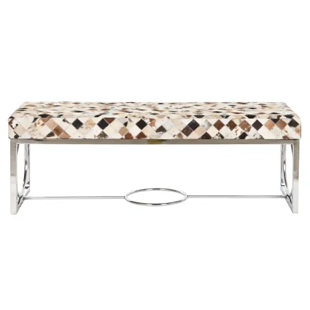 Bench DKD Home Decor Brown Beige Silver Camel Steel 122 x 41 x 44 cm