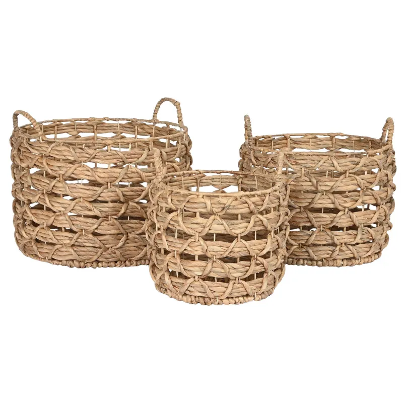 Basket set Home ESPRIT Natural Metal Water hyacinth (3 Pieces)