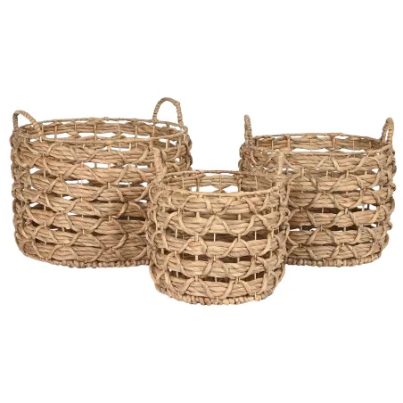 Basket set Home ESPRIT Natural Metal Water hyacinth (3 Pieces)