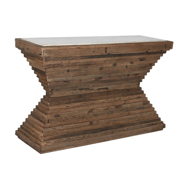 Console Home ESPRIT Yellow White Brown Marble Recycled Wood 138 x 45 x 87 cm