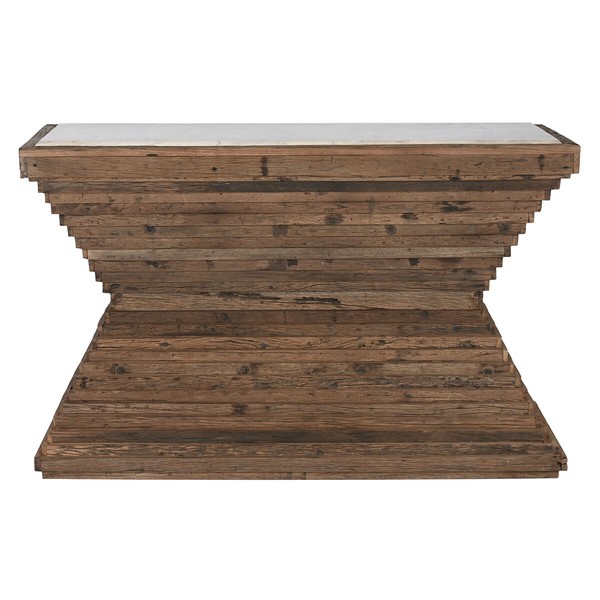 Console Home ESPRIT Yellow White Brown Marble Recycled Wood 138 x 45 x 87 cm