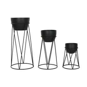 Set of Planters Home ESPRIT Black Metal 38 x 38 x 80 cm (3 Pieces)