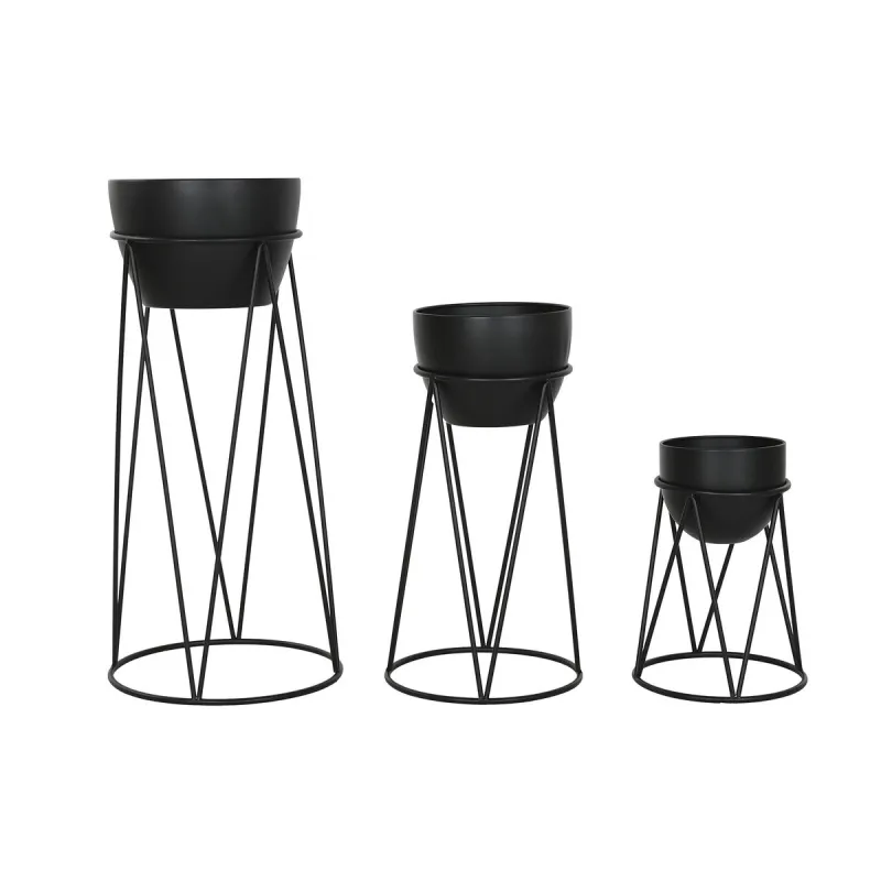 Set of Planters Home ESPRIT Black Metal 38 x 38 x 80 cm (3 Pieces)