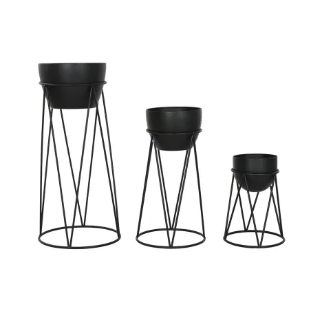 Set of Planters Home ESPRIT Black Metal 38 x 38 x 80 cm (3 Pieces)