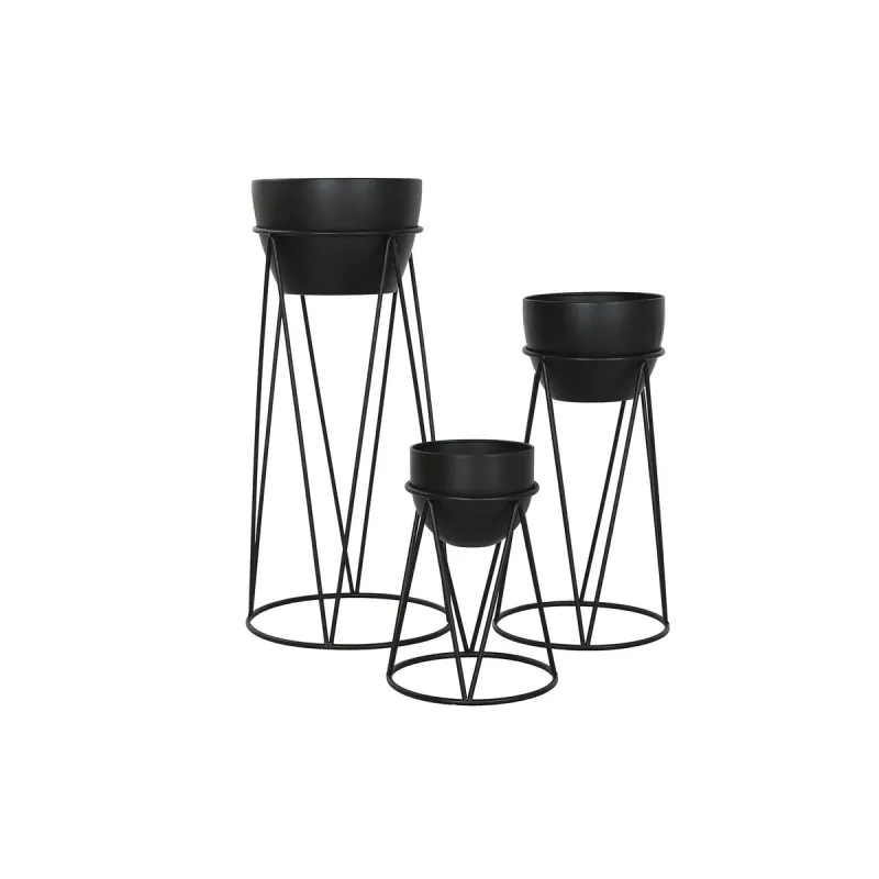 Set of Planters Home ESPRIT Black Metal 38 x 38 x 80 cm (3 Pieces)