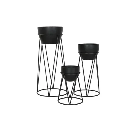 Set of Planters Home ESPRIT Black Metal 38 x 38 x 80 cm (3 Pieces)