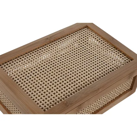 Jewelry box Home ESPRIT Natural Bamboo Rattan 23 x 15 x 8 cm (10 Pieces)