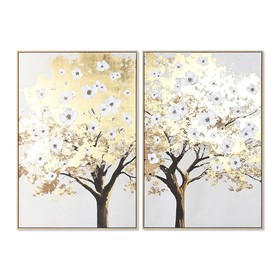 Canvas Home ESPRIT Brown Grey Golden Tree Modern (2 Units)