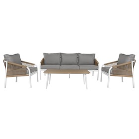 Table Set with 3 Armchairs Home ESPRIT White Natural Light grey 189 x 73 x 84 cm (4 Pieces)