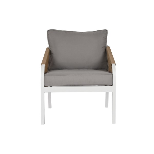 Table Set with 3 Armchairs Home ESPRIT White Natural Light grey 189 x 73 x 84 cm (4 Pieces)